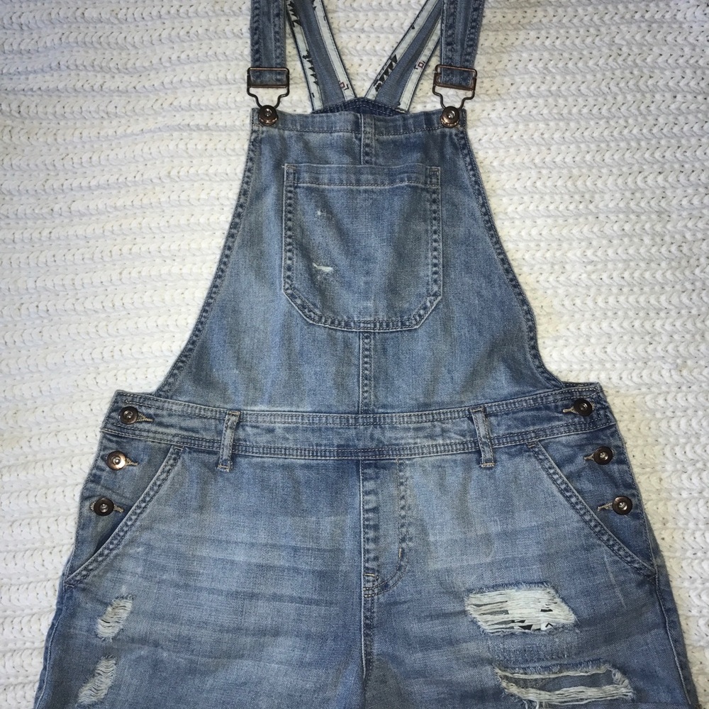 Denim overall shorts